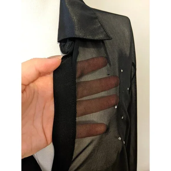 The Limited Black Mesh Beaded Blouse Sheer Button Up Gothic Whimsygoth XL - Picture 4 of 12